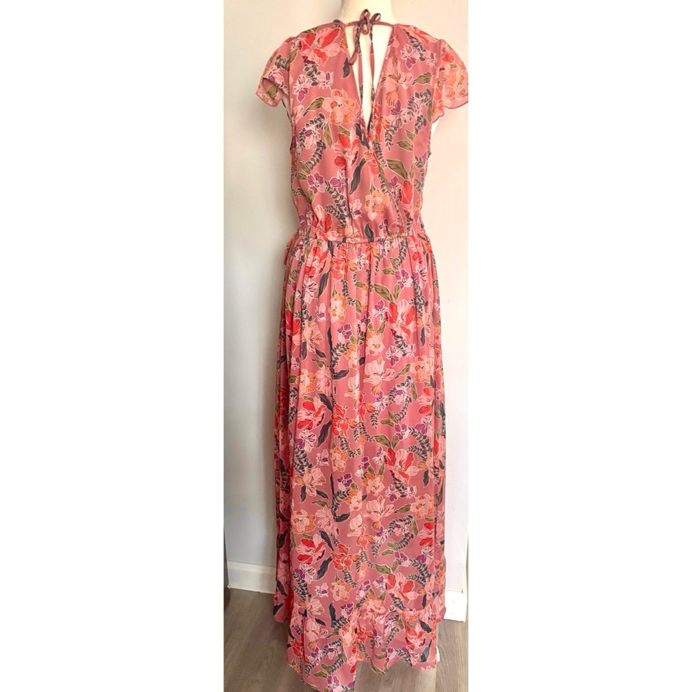 Boho Chic Band of Gypsies Pink Floral Ruffled High-Low Maxi Dress -Large
